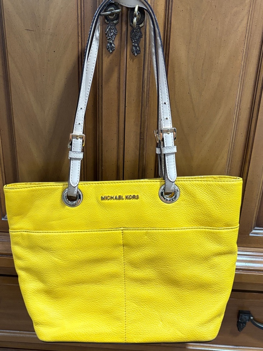 Michael Kors Yellow Leather Tote with Tan Leather Straps